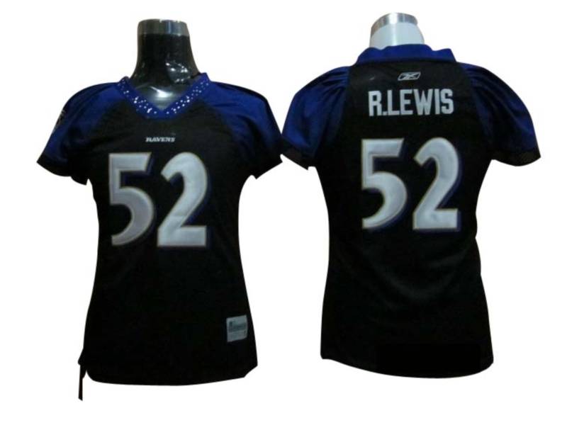 Ravens #52 Ray Lewis Black Women's Field Flirt Stitched NFL Jersey